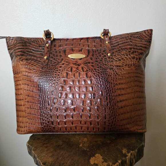 Brahmin Medium Asher Toasted Melbourne Croc Embossed Tote Leather Bag - Picture 3 of 16